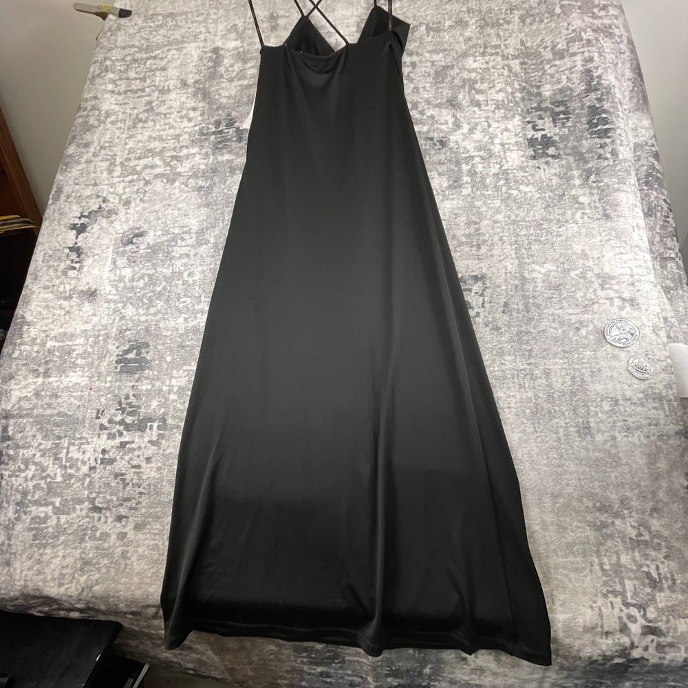 Julie Brown Designs Women M Maxi Dress Solid Black Elegant Cross Back Cocktail - Picture 9 of 13